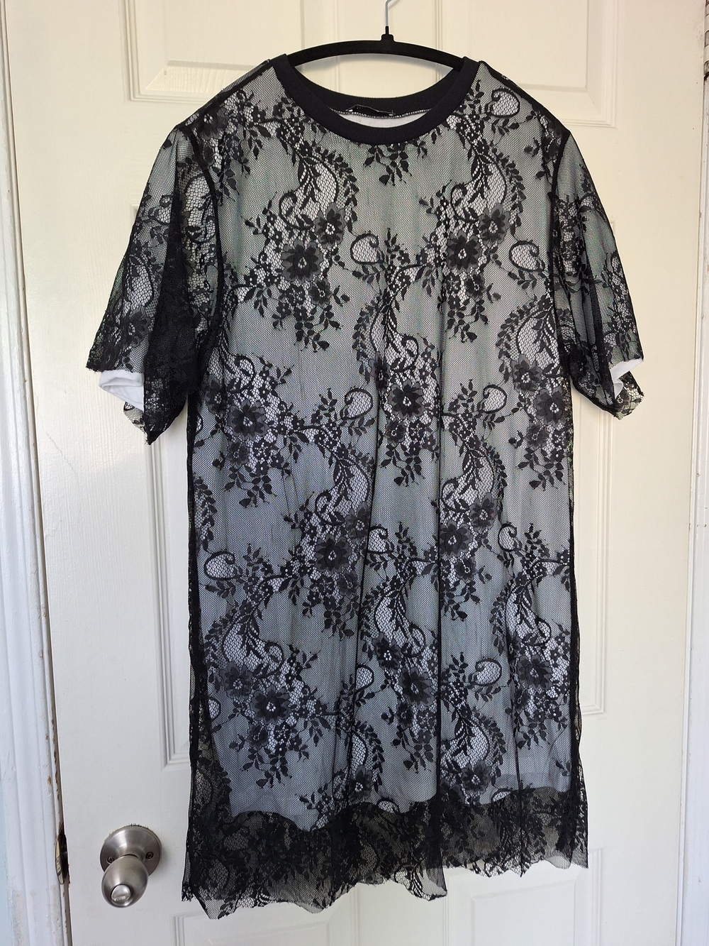 Zara Black Lace Midi Dress with Floral Motif